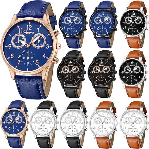 12 Pack Men's Leather Quartz Watch Geneva Casual Dress Wrist Band Watches Wholesale Lots Set Watches for Men Bulk in Saudi Arabia