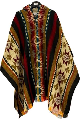 Gamboa Alpaca Wool Mexican Poncho with Hood for Men Hoodie Pancho Mens Western Hooded Serape in Kuwait