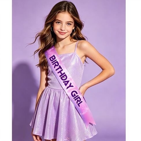 Purple Gradient K-pop Birthday Girl Sash for Girls - Music Theme Birthday Party Decorations, K-pop Birthday Outfit Accessory, Photo Booth Props in Saudi Arabia