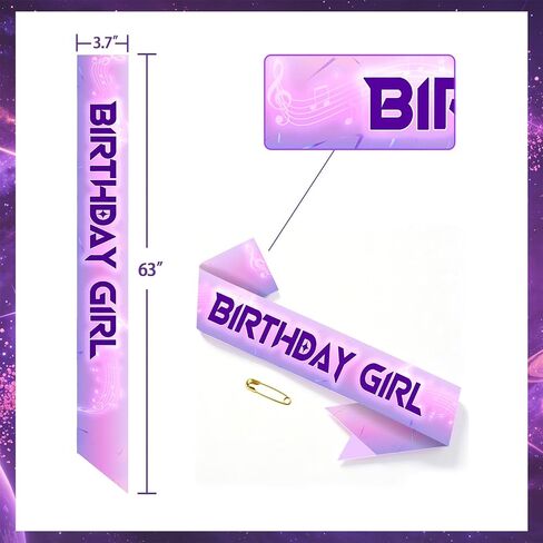 Purple Gradient K-pop Birthday Girl Sash for Girls - Music Theme Birthday Party Decorations, K-pop Birthday Outfit Accessory, Photo Booth Props in Saudi Arabia