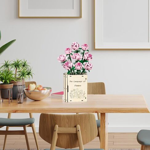 Wooden Vase for Lego Flowers - Book-Shaped Vase for Lego Flower Bouquet Building Set-Book Lovers Gifts for Women Teacher - Home Decoration for Bookshelf in Kuwait