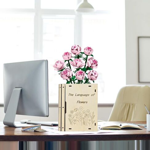 Wooden Vase for Lego Flowers - Book-Shaped Vase for Lego Flower Bouquet Building Set-Book Lovers Gifts for Women Teacher - Home Decoration for Bookshelf in Kuwait