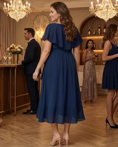 Pinup Fashion Plus Size Dresses for Wedding Guest - Women 2026 Cocktail Chiffon High Low Ruffle Long Dress in Kuwait