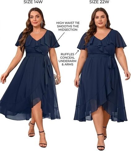 Pinup Fashion Plus Size Dresses for Wedding Guest - Women 2026 Cocktail Chiffon High Low Ruffle Long Dress in Kuwait