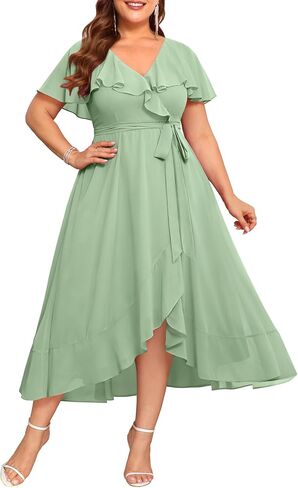 Pinup Fashion Plus Size Dresses for Wedding Guest - Women 2026 Cocktail Chiffon High Low Ruffle Long Dress in Kuwait