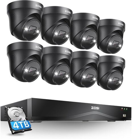ZOSI 2PK 4K PoE IP Security Camera with Ethernet Cables,Person/Vehicle Detection,Night Vision,Sound & Light Alarm,2 Way Audio,8MP Weatherproof Outdoor Dome Camera Only Compatible 4K POE NVR in Saudi Arabia