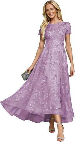 DREAMIND Sequin Lace Mother of The Groom Dresses Scoop Neck Tea Length Tulle Mother of The Bride Dresses for Women High-Low in Saudi Arabia