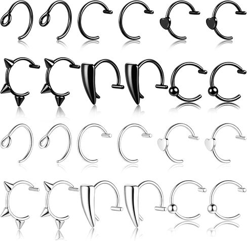 tucnoeu 24pcs حلقة الشفاه وهمية، وهمية لدغات الأفعى الشفاه ثقب الشفاه غير ثقب الشفاه الكفة الأذن الكفة الجراحية الصلب وهمية مصاص دماء الأسنان الدائري عدة للنساء الرجال هالوين المجوهرات كليب القرط هوب in Kuwait