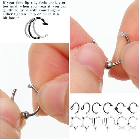 tucnoeu 24pcs حلقة الشفاه وهمية، وهمية لدغات الأفعى الشفاه ثقب الشفاه غير ثقب الشفاه الكفة الأذن الكفة الجراحية الصلب وهمية مصاص دماء الأسنان الدائري عدة للنساء الرجال هالوين المجوهرات كليب القرط هوب in Kuwait