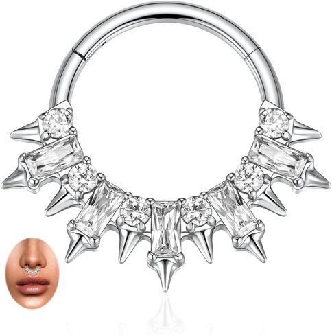 PEAKLINK 16G Septum Piercing Jewelry with CZ Septum Ring Daith Earring 316L Stainless Steel Hinged Segment Nose Hoop Ring Helix Cartilage Tragus Rook Conch Earring for Women Men in Saudi Arabia