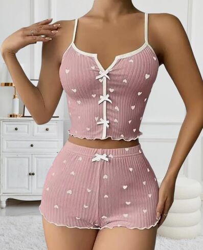 Womens Cami Pajama Sets 2 Piece Cute Print Pjs Soft Tank Top & Elastic Waist Shorts Camisole Lounge Set in Kuwait
