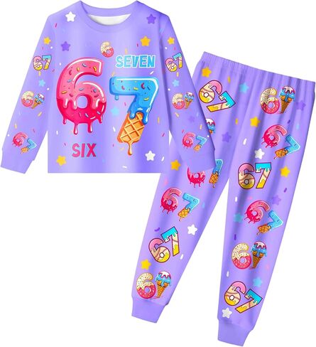 Kids 67 Meme 𝑷𝒂𝒋𝒂𝒎𝒂s Short Sets Boys Girls Six Seven Shirt Outfits Clothes 4-12Years in Kuwait