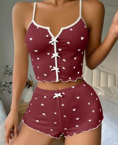 Womens Cami Pajama Sets 2 Piece Cute Print Pjs Soft Tank Top & Elastic Waist Shorts Camisole Lounge Set in Kuwait