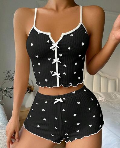 Womens Cami Pajama Sets 2 Piece Cute Print Pjs Soft Tank Top & Elastic Waist Shorts Camisole Lounge Set in Kuwait