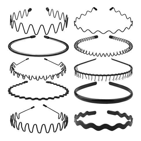 Metal Hair Band for Men, Mens Metal Headbands, Adjustable Non-Slip Wavy Hairbands for Thick Curly Long Hair, Thin Black Sports Headband for Running, Gym, Face Wash & Slick Back Styles 6 Pack in Saudi Arabia