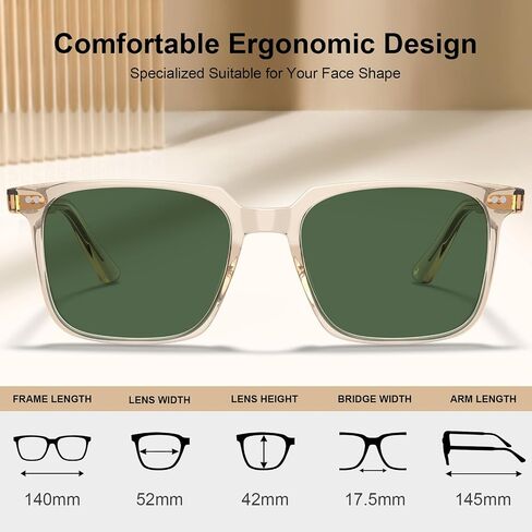 CARFIA Retro Cool Atetate Sunglasses for Men Polarized UV Protection, Keyhole Square Sunnies Driving Shades Trendy Eyewears in Kuwait