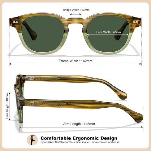 CARFIA Retro Cool Atetate Sunglasses for Men Polarized UV Protection, Keyhole Square Sunnies Driving Shades Trendy Eyewears in Kuwait