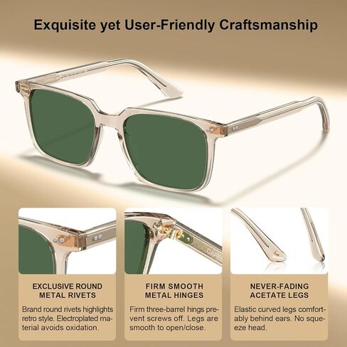 CARFIA Retro Cool Atetate Sunglasses for Men Polarized UV Protection, Keyhole Square Sunnies Driving Shades Trendy Eyewears in Kuwait