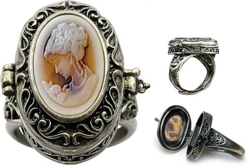 ChicB Locket Ring, Vintage Cameo Rings for Women, Scroll Poison Ring, Victorian Perfume Locket Rings Pillbox Openable in Saudi Arabia