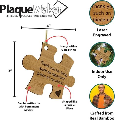 Thank You for Being a Piece of My Story Bamboo Wood Ornament Cut in the Shape of a Puzzle Piece - These Make Good Gifts for Teachers, Leaders, and Mentors-Can be Written On with Permanent Marker in Saudi Arabia