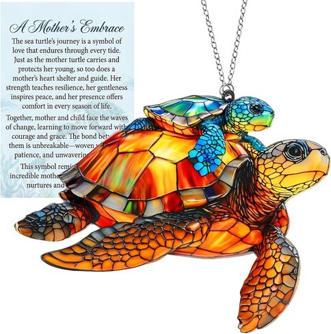 Fumete Sea Turtle Gift for Mom, Acrylic Turtle Suncatcher Hanging Ornament with Poem Card, 6 Inch Window Decor, Inspirational Birthday Gift for Women, Daughter & Ocean Lovers(Amber) in Saudi Arabia
