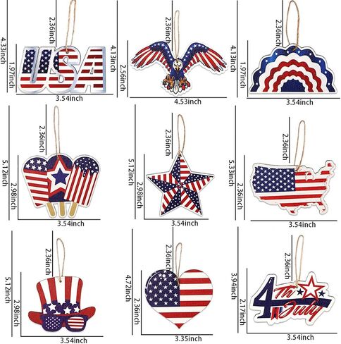 18Pcs 4th of July Ornaments for Tree Patriotic Wooden American Flag Ornaments Memorial Day Tree Decorations Red White Blue Hanging Decoration for Independence Day 250th Anniversary in Saudi Arabia