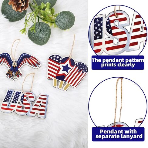 18Pcs 4th of July Ornaments for Tree Patriotic Wooden American Flag Ornaments Memorial Day Tree Decorations Red White Blue Hanging Decoration for Independence Day 250th Anniversary in Saudi Arabia