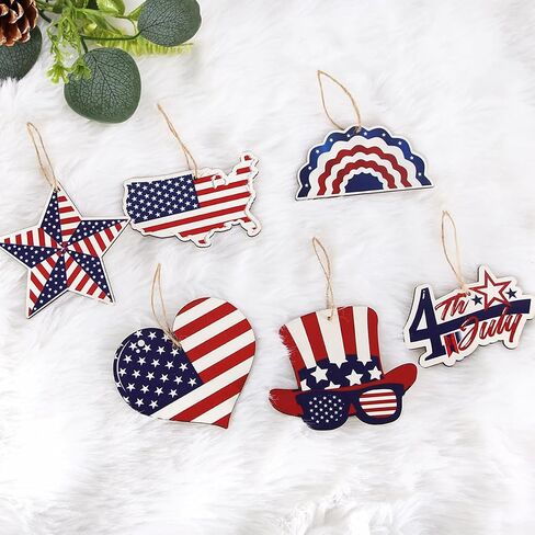 18Pcs 4th of July Ornaments for Tree Patriotic Wooden American Flag Ornaments Memorial Day Tree Decorations Red White Blue Hanging Decoration for Independence Day 250th Anniversary in Saudi Arabia