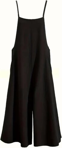 Womens Jumpsuit One Piece Wide Leg Pants Spaghetti Strap Pocketed Relaxed Fit Casual for Daily Wear Travel in Kuwait