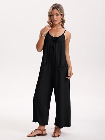 Womens Jumpsuit Summer Casual Loose Sleeveless Overalls Spaghetti Long Pants Rompers Beach Vacation Outfits in Saudi Arabia