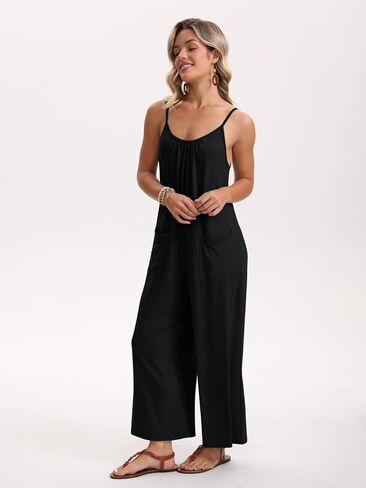 Womens Jumpsuit Summer Casual Loose Sleeveless Overalls Spaghetti Long Pants Rompers Beach Vacation Outfits in Saudi Arabia