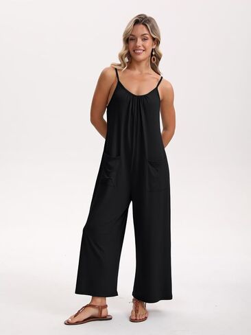 Womens Jumpsuit Summer Casual Loose Sleeveless Overalls Spaghetti Long Pants Rompers Beach Vacation Outfits in Saudi Arabia