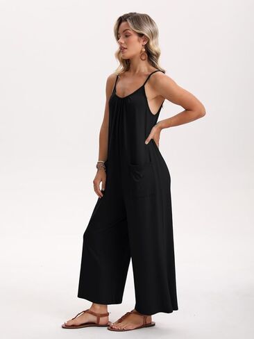 Womens Jumpsuit Summer Casual Loose Sleeveless Overalls Spaghetti Long Pants Rompers Beach Vacation Outfits in Saudi Arabia