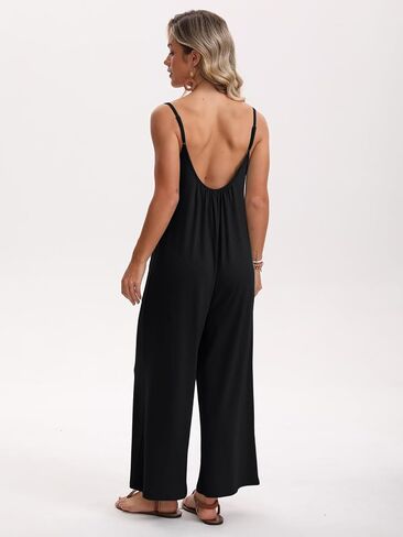 Womens Jumpsuit Summer Casual Loose Sleeveless Overalls Spaghetti Long Pants Rompers Beach Vacation Outfits in Saudi Arabia