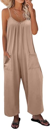 Womens Jumpsuit Summer Casual Loose Sleeveless Overalls Spaghetti Long Pants Rompers Beach Vacation Outfits in Saudi Arabia