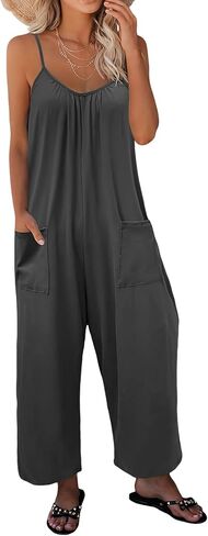 Womens Jumpsuit Summer Casual Loose Sleeveless Overalls Spaghetti Long Pants Rompers Beach Vacation Outfits in Saudi Arabia