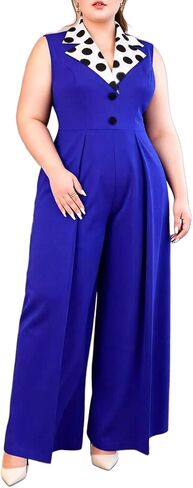 ONTINVA Notch V-neck Plus Size Jumpsuits for Women Ploka Dots Sleeveless Casual Party Work Business Jumpsuit Cocktail in Saudi Arabia