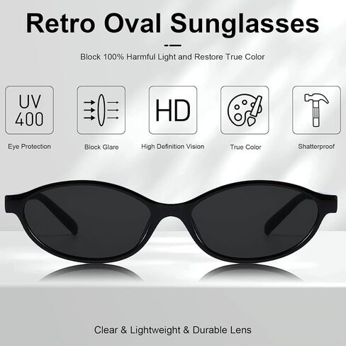 Matcheck 10/40 حزمة نظارات شمسية بيضاوية كلاسيكية أنيقة Cateye Y2K نظارات للنساء/الرجال 90s Sunies خفيفة الوزن وظلال ضيقة in Kuwait