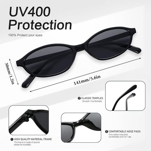 Matcheck 10/40 حزمة نظارات شمسية بيضاوية كلاسيكية أنيقة Cateye Y2K نظارات للنساء/الرجال 90s Sunies خفيفة الوزن وظلال ضيقة in Kuwait