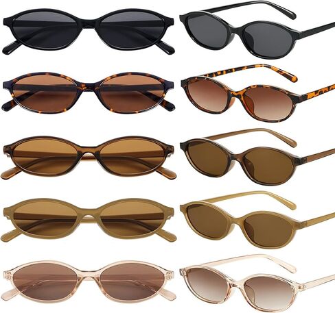 Matcheck 10/40 حزمة نظارات شمسية بيضاوية كلاسيكية أنيقة Cateye Y2K نظارات للنساء/الرجال 90s Sunies خفيفة الوزن وظلال ضيقة in Kuwait