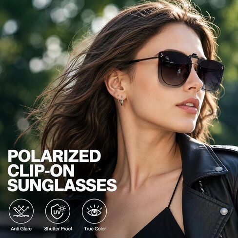 CZFDHP Clip On Sunglasses, Flip Up Sunglasses Clip On for Prescription Glasses, UV Protection Clip-On Sunglasses Over Eyeglasses, Driving and Outdoor Sun Shades with Gray Lenses and Storage Case in Saudi Arabia