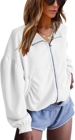 Vivitulip Full Zip Up Sweatshirts Casual Long Sleeve Pocketed Jacket Coat Relaxed Fit Tops in Saudi Arabia