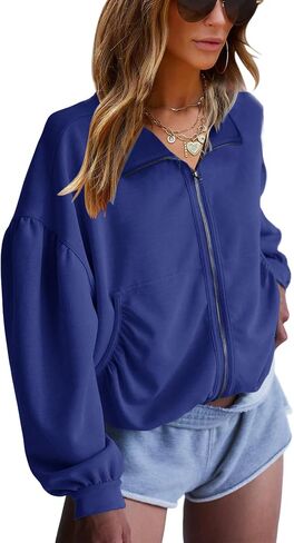 Vivitulip Full Zip Up Sweatshirts Casual Long Sleeve Pocketed Jacket Coat Relaxed Fit Tops in Saudi Arabia