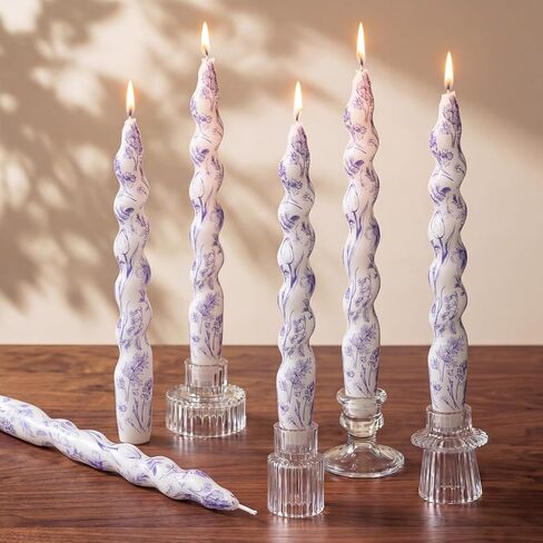 Conelist 6 Pcs 9.8" Floral Long Taper Candles Pastel Flower Candlesticks Tall Smokeless Unscented Decorative Tapered Candles Gifts for Christmas Wedding Home Dinner Party Decorations in Kuwait