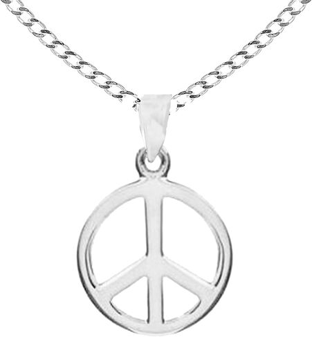 Ritastephens Sterling Silver Small or Large Peace Sign Pendant with Cable or Curb Chain Necklace in Kuwait