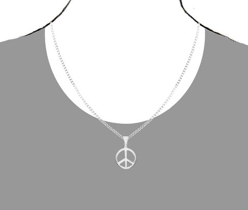 Ritastephens Sterling Silver Small or Large Peace Sign Pendant with Cable or Curb Chain Necklace in Kuwait