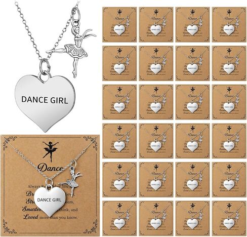 Tondiamo 24 Sets Ballerina Dance Necklace Bulk Dance Recital Gifts Adjustable Ballet Pendant Necklace with Inspirational Card Ballet Jewelry Accessories for Team Graduation Ballerina Party Favors in Kuwait