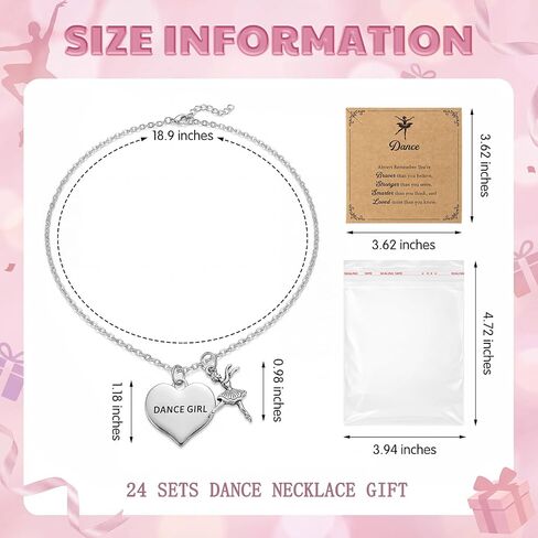 Tondiamo 24 Sets Ballerina Dance Necklace Bulk Dance Recital Gifts Adjustable Ballet Pendant Necklace with Inspirational Card Ballet Jewelry Accessories for Team Graduation Ballerina Party Favors in Kuwait