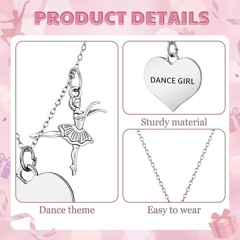 Tondiamo 24 Sets Ballerina Dance Necklace Bulk Dance Recital Gifts Adjustable Ballet Pendant Necklace with Inspirational Card Ballet Jewelry Accessories for Team Graduation Ballerina Party Favors in Kuwait