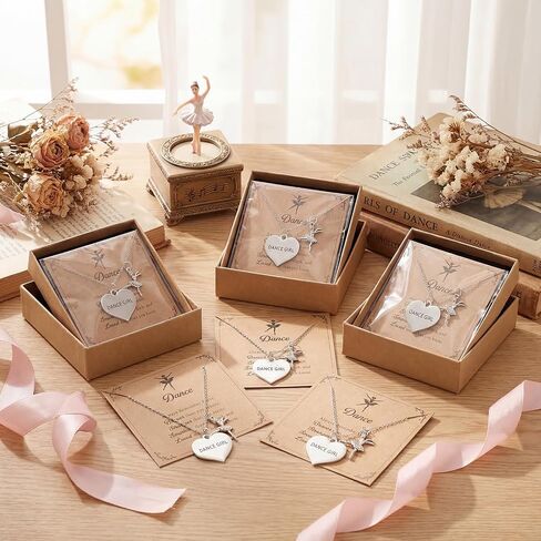 Tondiamo 24 Sets Ballerina Dance Necklace Bulk Dance Recital Gifts Adjustable Ballet Pendant Necklace with Inspirational Card Ballet Jewelry Accessories for Team Graduation Ballerina Party Favors in Kuwait